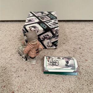 Porcelain Boy Figurine with Cart and Decorative Box - Peach and Gray
